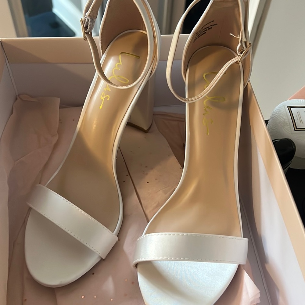 Lulus ivory satin ankle strap heels